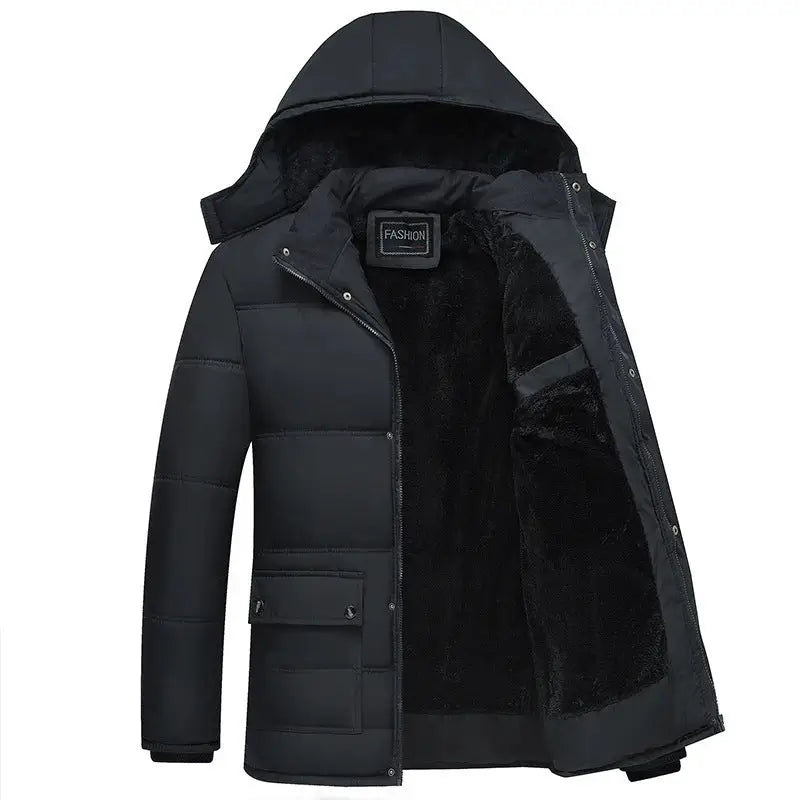 Men's Thick Fleece-Lined Hooded Winter Puffer Jacket