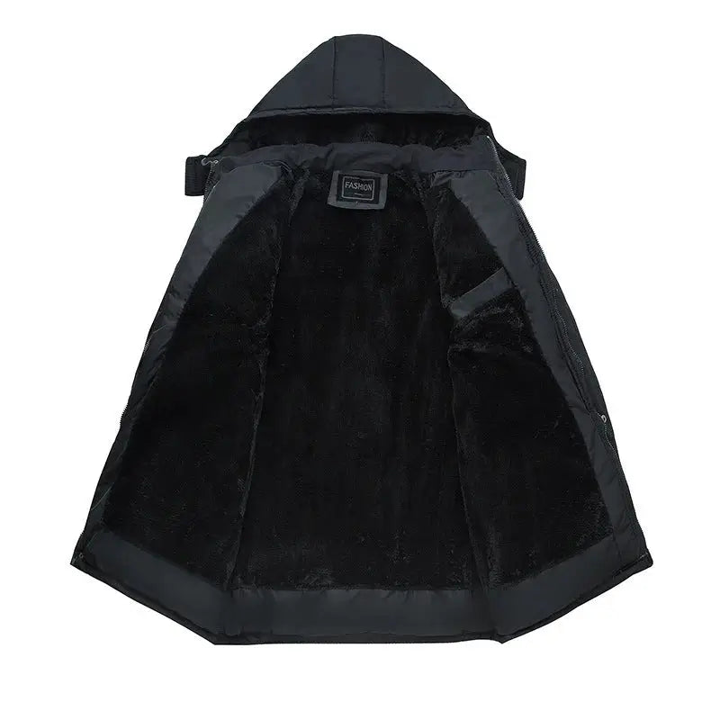 Men's Thick Fleece-Lined Hooded Winter Puffer Jacket