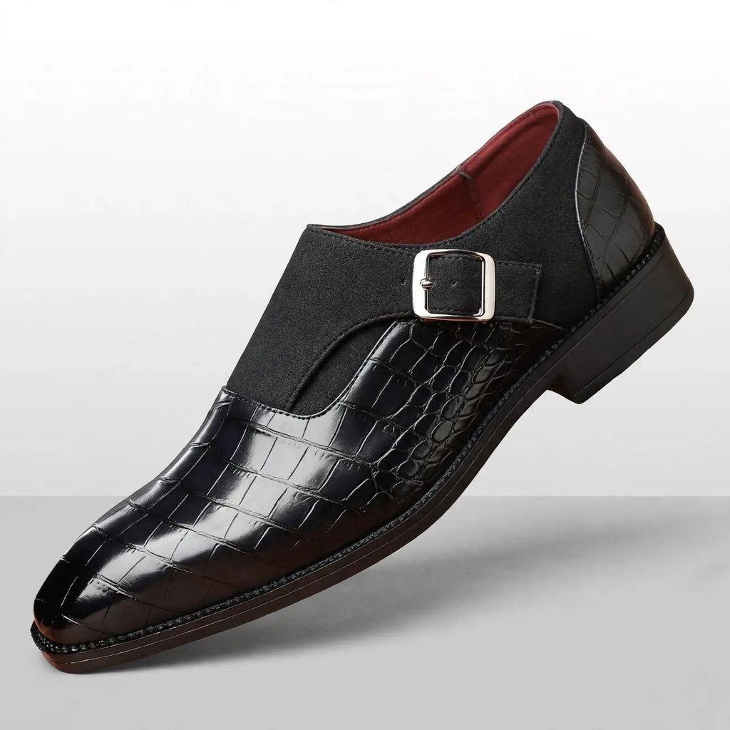 Royal Crest Croc-Embossed Monk Strap Leather  Shoes