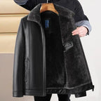 Men's Fleece Collar Leather-Look Jacket – Winter Casual Coat