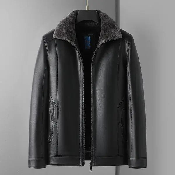 Men's Fleece Collar Leather-Look Jacket – Winter Casual Coat