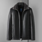 Men's Fleece Collar Leather-Look Jacket – Winter Casual Coat