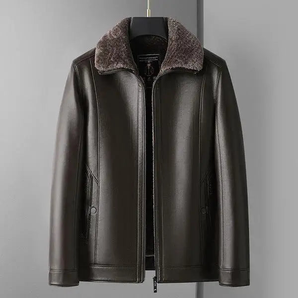 Men's Fleece Collar Leather-Look Jacket – Winter Casual Coat