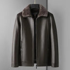Men's Fleece Collar Leather-Look Jacket – Winter Casual Coat