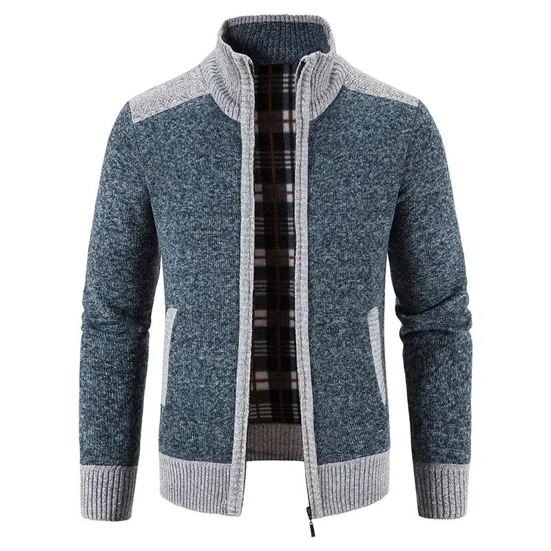 Men's Stand Collar Zip-Up Knit Cardigan – Casual Winter Sweater