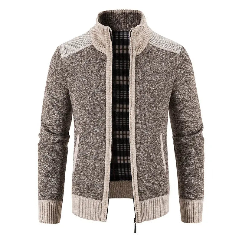 Men's Stand Collar Zip-Up Knit Cardigan – Casual Winter Sweater