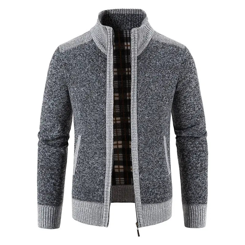 Men's Stand Collar Zip-Up Knit Cardigan – Casual Winter Sweater