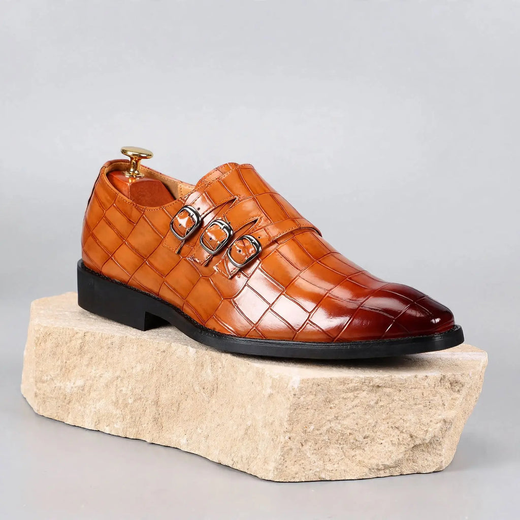 Men's Croc-Embossed Double Monk Strap Shoes – Royal Edge