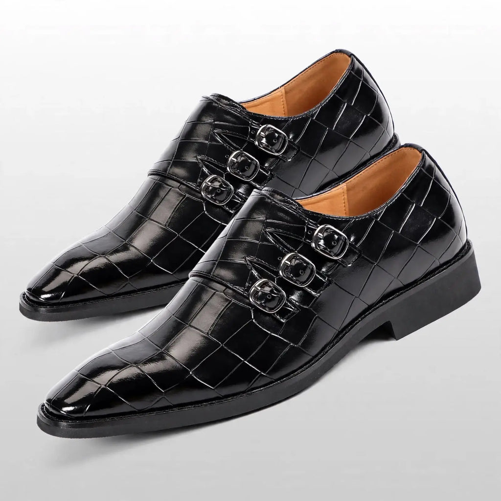 Men's Croc-Embossed Double Monk Strap Shoes – Royal Edge