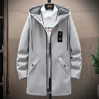 Men's Hooded Mid-Length Casual Jacket – Lightweight Windbreaker Coat