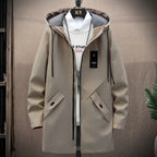 Men's Hooded Mid-Length Casual Jacket – Lightweight Windbreaker Coat