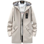 Men's Hooded Mid-Length Casual Jacket – Lightweight Windbreaker Coat