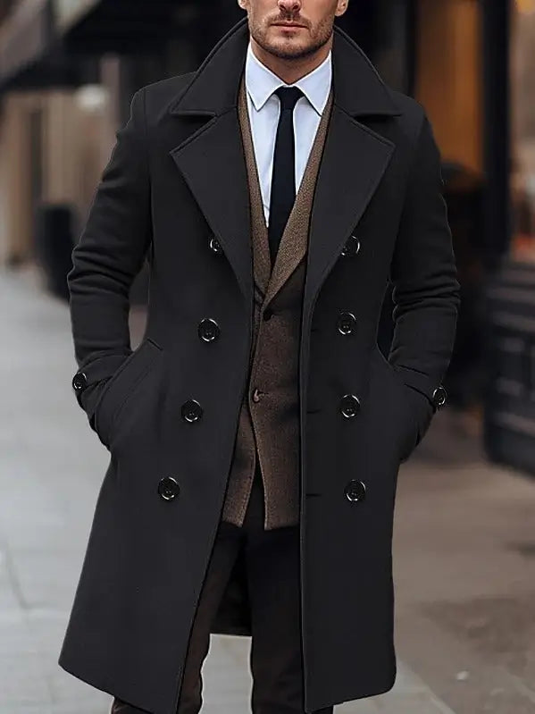 Men’s Classic Double-Breasted Long Coat