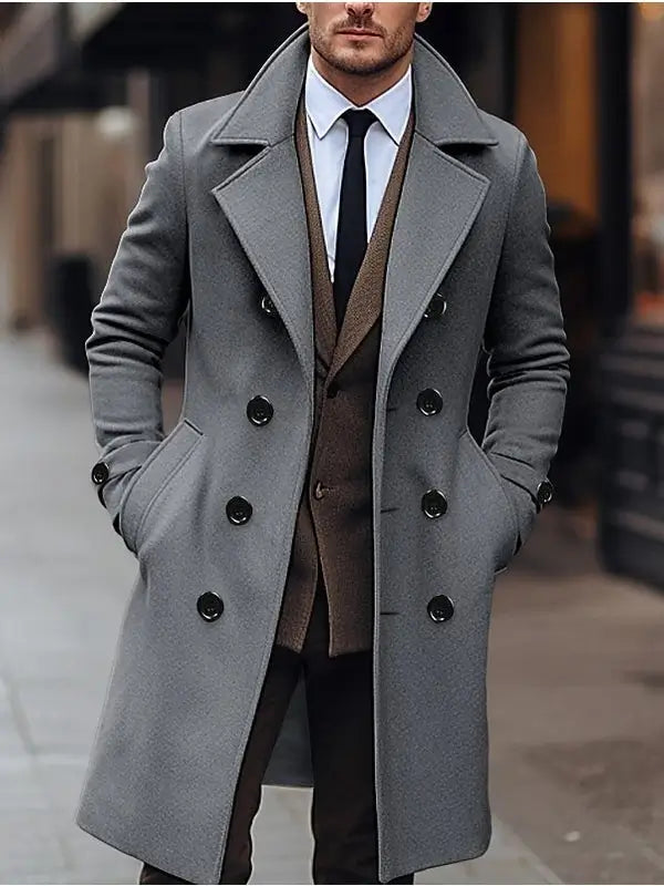 Men’s Classic Double-Breasted Long Coat